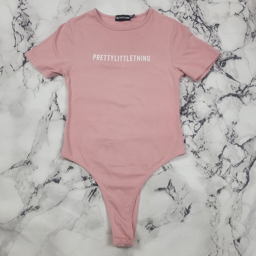 PRETTYLITTLETHING logo bodysuit light pink size 8